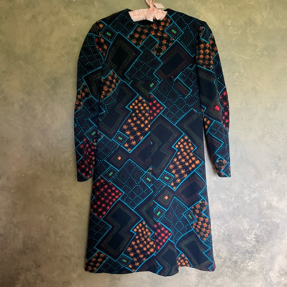 Vintage 60s 70s Graphic Shift Dress - Picture 1 of 5